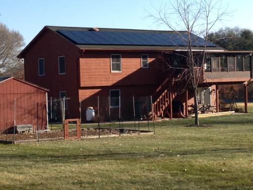 A house installed with solar panels